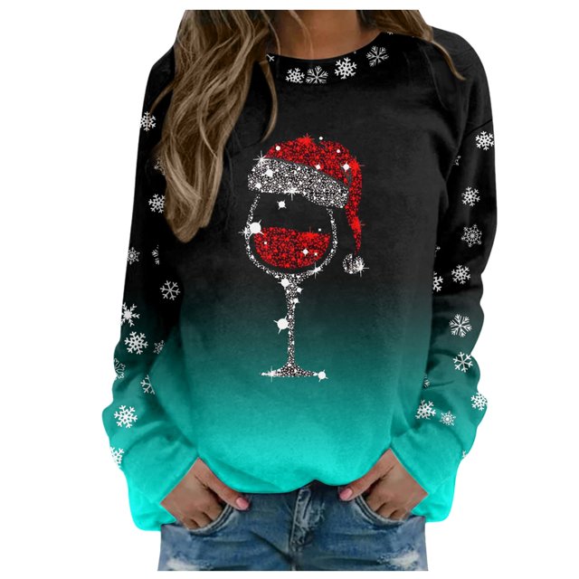 Chandail pour Femmes Joyeux Haut à devant Froncé Imprimé de Noël Col Rond Chandails pour Femmes Col Rond Coupe Ajustée Chandail Actif Veste Hauts pour Femmes Convenable Manches Longues Chandails d'Entraînement Blouse Ample