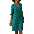 thumbnail image 1 of 2025 et Robe en Lin à Manches Courtes à Boutons devant Vacances Semi-Décontractée Robe d'Été Petite pour Femmes Robe Mini à Col en V Robe Trapèze Été Femmes Couleur Unie Femmes, 1 of 7