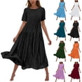 thumbnail image 1 of Sentmoon A Line Dress Short Sleeve Crew Neck Prom Dress 2026 Summer Solid Color Regular Fit Breathable Elegant Ladies Dresses for Going Out and Party Orange M, 1 of 7