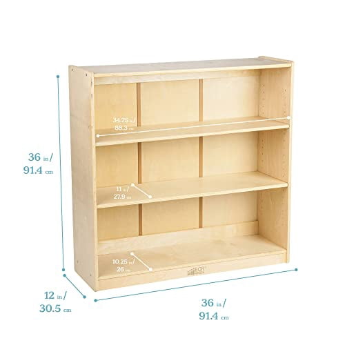 ECR4Kids Birch Bookcase with Adjustable Shelves, GREENGUARD Gold Certified Wooden Book Display for Kids, 3 Shelves, Natural Book Shelf Organizer for Homeschool and Classrooms, 36in H