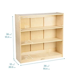ECR4Kids Birch Bookcase with Adjustable Shelves, GREENGUARD Gold Certified Wooden Book Display for Kids, 3 Shelves, Natural Book Shelf Organizer for Homeschool and Classrooms, 36in H
