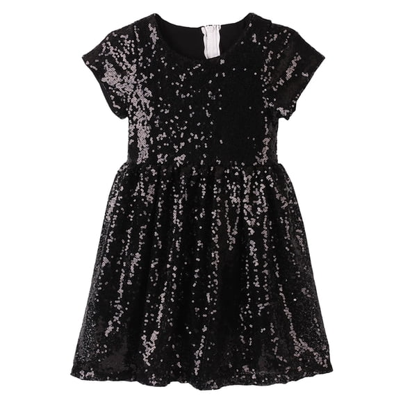 MEZZALL Girl Dress Baby Toddlers Sequin Dress Kids Party Dress Bridesmaid Wedding Gown Cozy Sundress, Black, 4Y