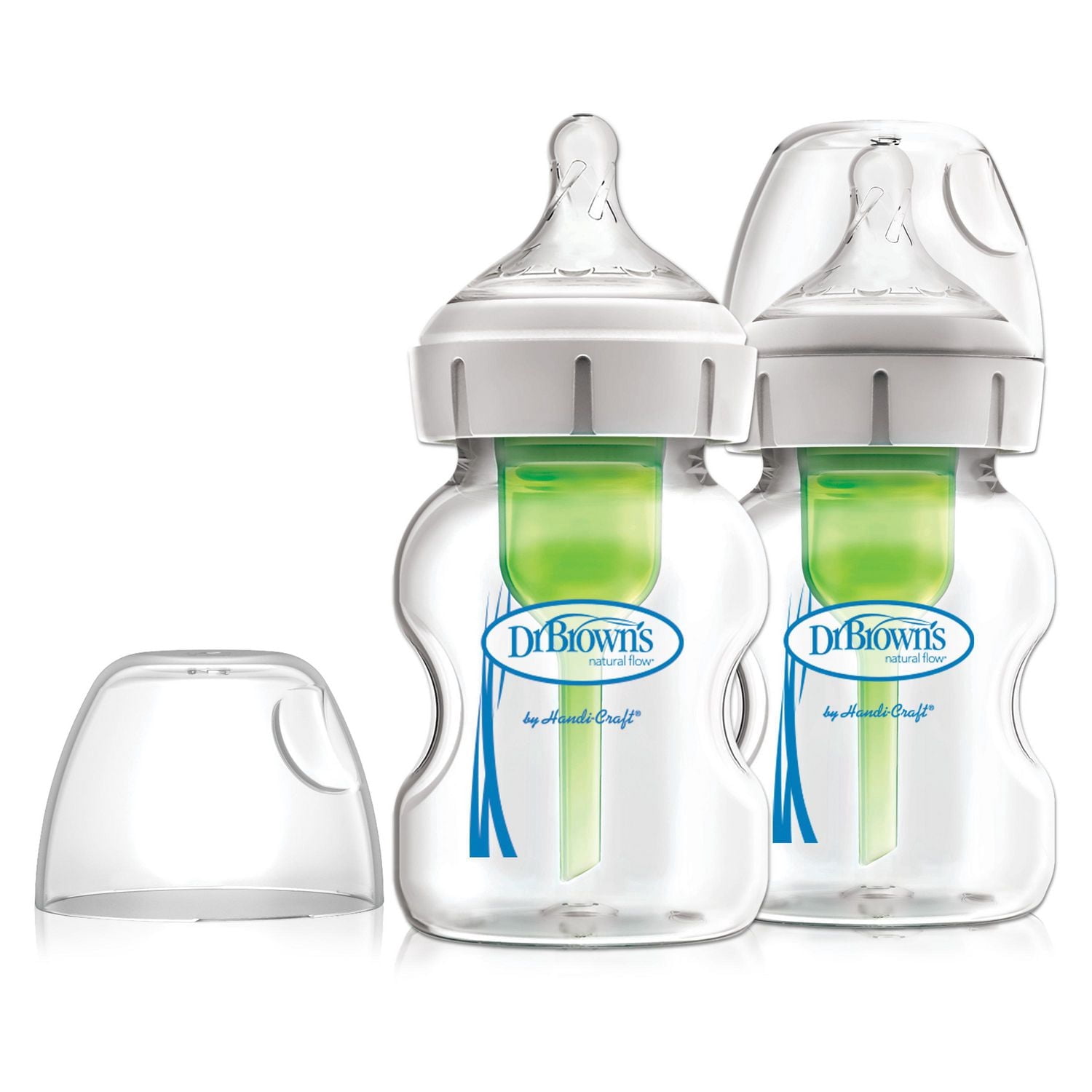 Dr. Brown's Natural Flow Anti-Colic Options+ Wide-Neck Glass Baby Bottle 2x5oz Bottles with Level 1 Slow Flow Nipple, 0m+