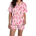 thumbnail image 1 of Pyjama Femme Graphique Imprimé Satin Mignon Vêtements de Nuit Boutons Manches Courtes Hauts Shorts Ensembles, 1 of 5