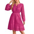 thumbnail image 2 of Gspmoly Robe pour Femmes, Robe à Manches Longues Plissée à Col en V Ajourée avec Oeillets Brodés, Robe à Manches Longues à Col en V Longueur Genou, Robes Formelles pour Femmes jusqu'à 60 % de Rabais, 2 of 3