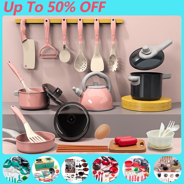 Dmlowu Play Kitchen Accessories, Kitchen Toddler Toys with Pots & Pans Set, Utensils Cookware, Preschool Learning Education Play Food Sets for Kids Kitchen Set