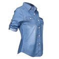 thumbnail image 3 of Chemisiers en Denim pour Femmes Mode Doux Manches Longues Chemise Ajustée Hauts, 3 of 4