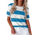 thumbnail image 1 of 2025 Été Nouveau Européen et Col Roulé T-Shirt Bordure à Rayures Imprimé Rond Simple Manches Longues T-Shirts pour Femmes Col Manches Courtes Décontracté T-Shirt à Manches Longues Femmes Ensemble T-Shirt, 1 of 6