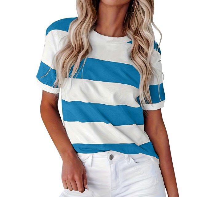 2025 Été Nouveau Européen et Col Roulé T-Shirt Bordure à Rayures Imprimé Rond Simple Manches Longues T-Shirts pour Femmes Col Manches Courtes Décontracté T-Shirt à Manches Longues Femmes Ensemble T-Shirt