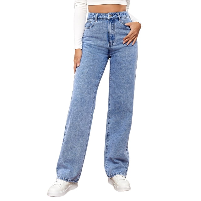 Bmisegm Women's Loose Ripped Jeans with Button and Pocket, Light Blue, XL