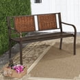thumbnail image 3 of Patiojoy Patio Garden Bench Rattan Backrest Park Bench Heavy-Duty Metal Chair Seat, 3 of 6
