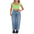thumbnail image 2 of Women‘s Short Sleeve V Neck Crop Tops with Lace Trim  Ruched T-Shirts, 2 of 9