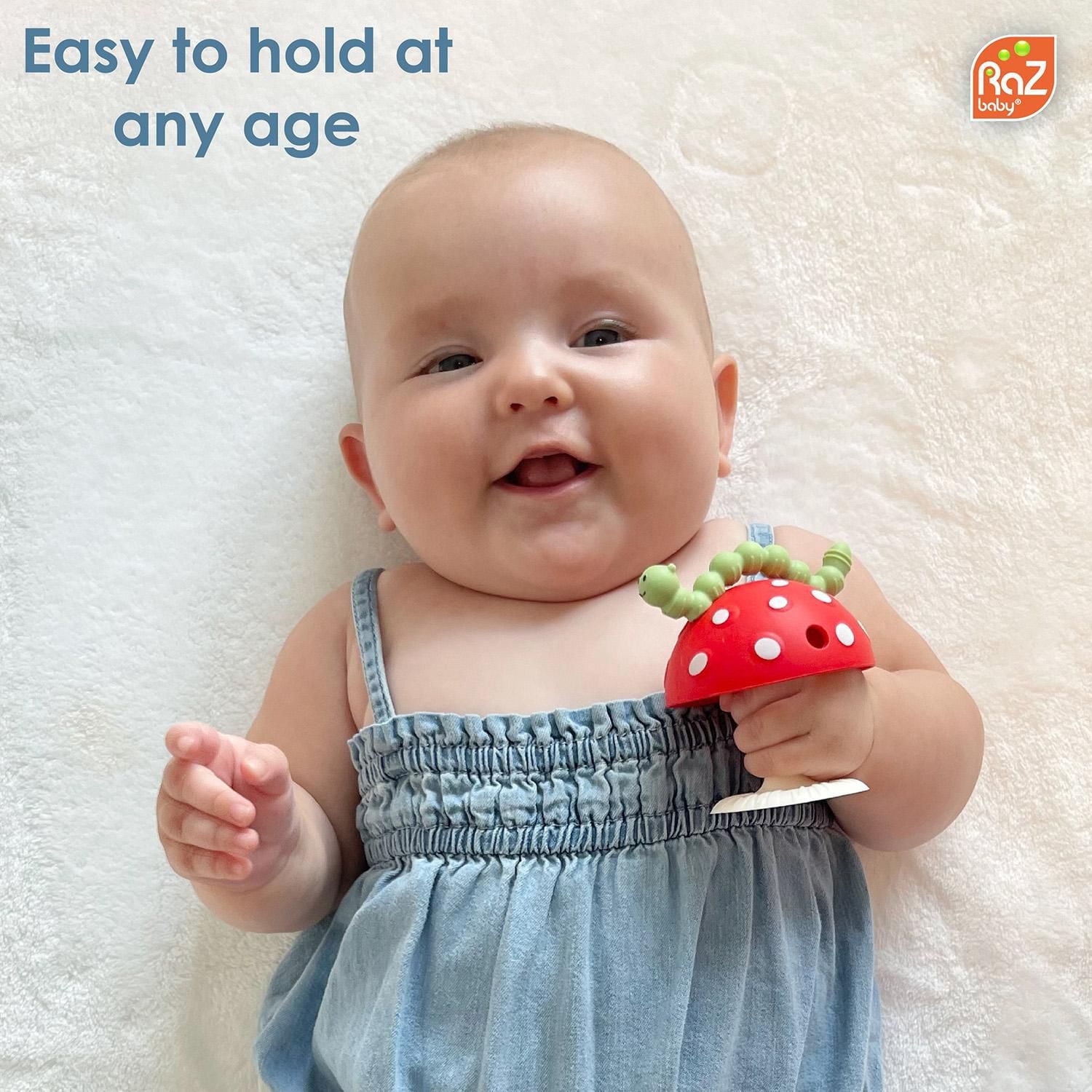 RaZbaby - Anneau de dentition Chompy Grip pour bébé et nourrisson (3 mois et plus), jouet de dentition en silicone avec base à ventouse et design multi-textures pour soulager les poussées dentaires