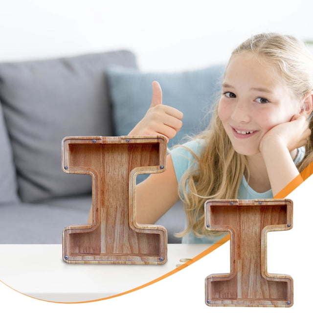LSLJS Tirelire en Bois en Forme de Lettre Anglaise en Verre Transparent, Tirelire