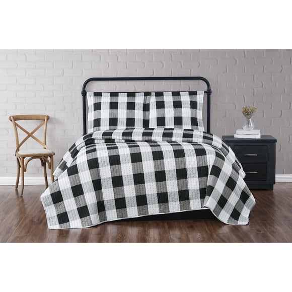 Truly Soft Everyday Buffalo Plaid Black Full/Queen Quilt Set