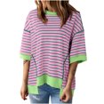 thumbnail image 2 of RXIRUCGD Hauts pour Femmes Décontractés à Col Rond, Manches Mi-Longues, Ourlet à Blocs de Couleur Rayé, Chandail Tendance, Épaules Tombantes, T-Shirts Blouse, Violet, Taille : S, 2 of 6