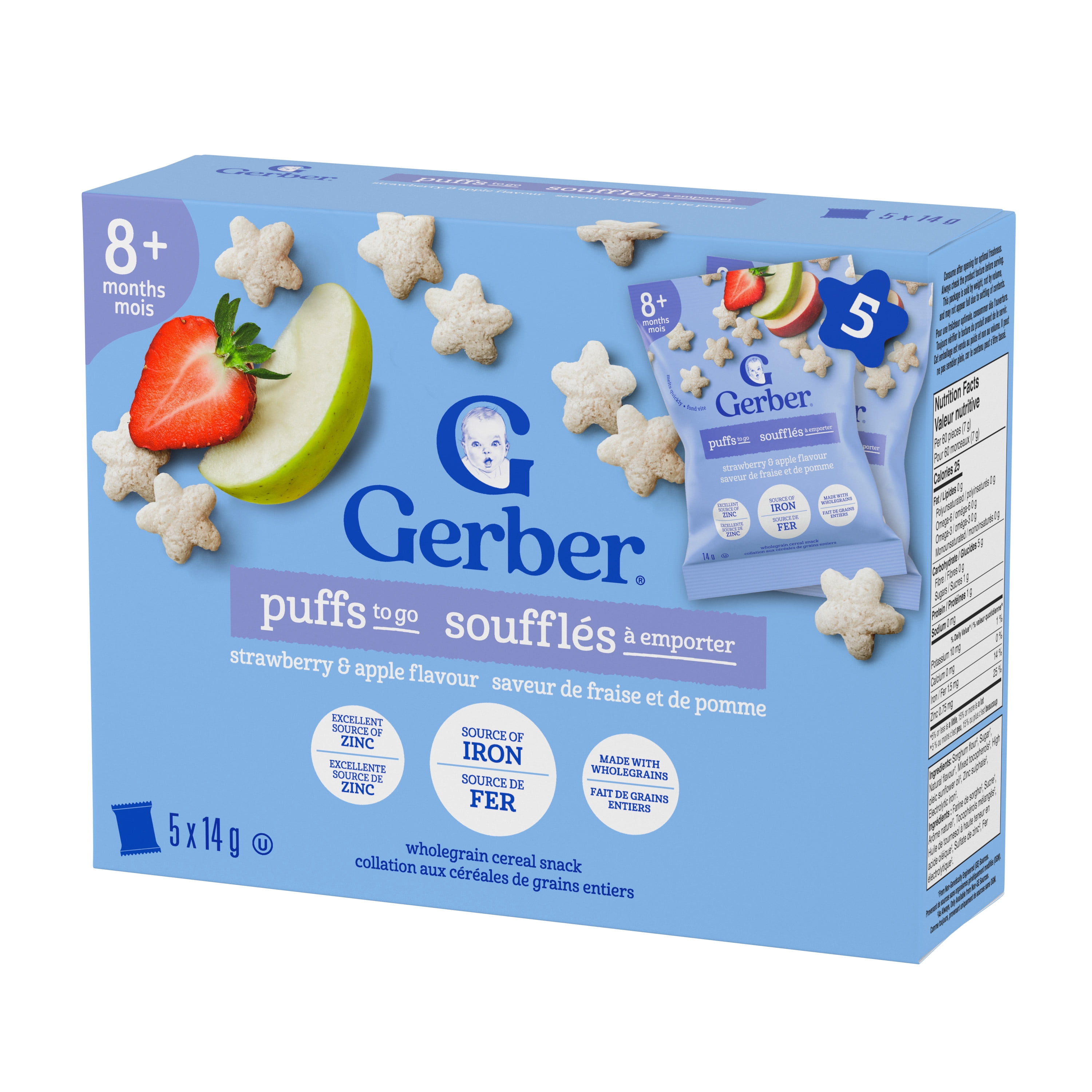 GERBER Puffs To Go, Strawberry & Apple, For 8 Months & Up, Non-GMO, Whole Grains