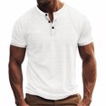 thumbnail image 1 of BEFOKA Mens Summer Short Sleeve Tops,Summer Tops Clearance,Man Leisure Button Solid Color Ventilation Short Sleeve Round Neck Top, 1 of 4
