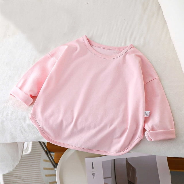 RXIRUCGD T-shirt à Manches Longues pour Enfants, Col Rond Uni, Haut à Manches Longues (Rose, Taille : 130)