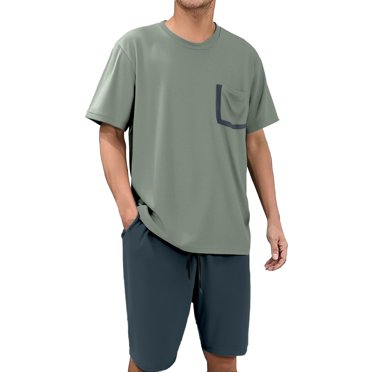 GDREDA Men's Summer Pajama Set - Short Sleeve T-Shirt & Shorts Home Clothes | Lightweight Cotton Loungewear for Sleep & Relaxation, Breathable & Comfortable Light Green,XXL