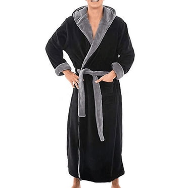 Mens Winter Warm Hooded Coat Bathrobe Towelling Long Dressing Gown