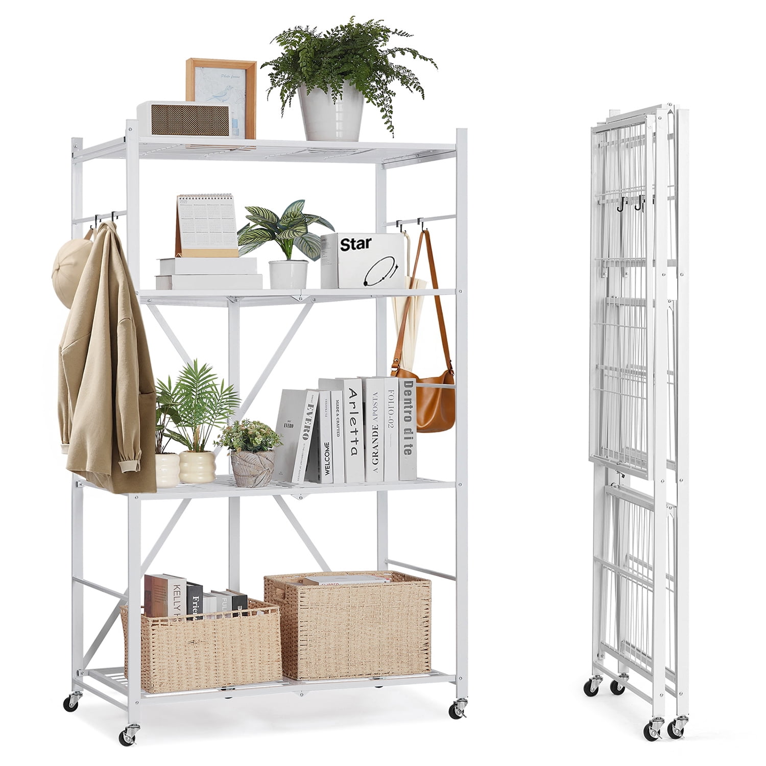 VEVOR 4-Tier Foldable Storage Shelf, 36W x 21D x 60 H Inch Folding ...