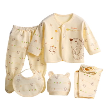 jovati Ensemble pour Nouveau-Né Fille 5 Pcs Nouveau-Né Garçon Fille Hauts à Manches Longues+chapeau+pantalon +bavette Ensemble