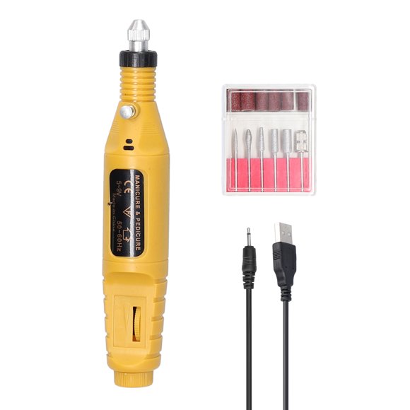 Riwcyla USB Power Supplys Handheld Electric Grinder Nail Gelatum Removing Tool Machine Speed Adjustable Grinding Rotary Tool Kit with 6 Grinding Heads