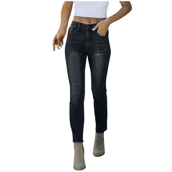Soki Jeans for Women Straight Leg High Waisted Stretch Denim Pants Casual Trousers