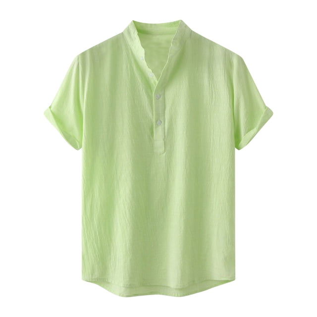 cfhntfmh Cotton Linen Shirts for Men Summer Short Sleeve Button up Beach T-Shirts Lightweight Solid Collared Tops