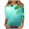 thumbnail image 1 of Diufon T-Shirts de la Saint-Patrick pour Femmes, Grande Taille, Imprimé Trèfle, Manches 3/4, Col Rond, 1 of 5