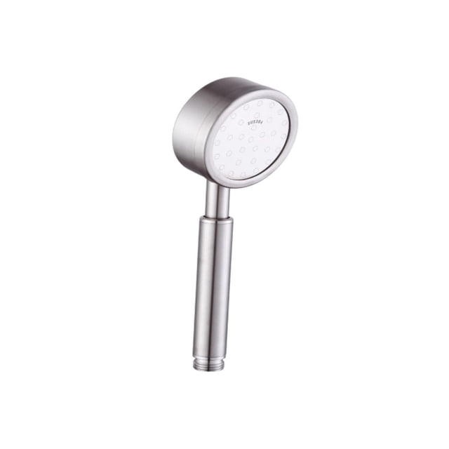 DROP Bath and Kitchen Modern Stainless Steel Rainfall Hand Shower Head in Chrome - DR091041, featuring a round 3.2-inch diameter head with multiple nozzles, 304 stainless steel construction, and a mirror-like chrome finish, designed for high-pressure single spray in bathroom shower renovations.