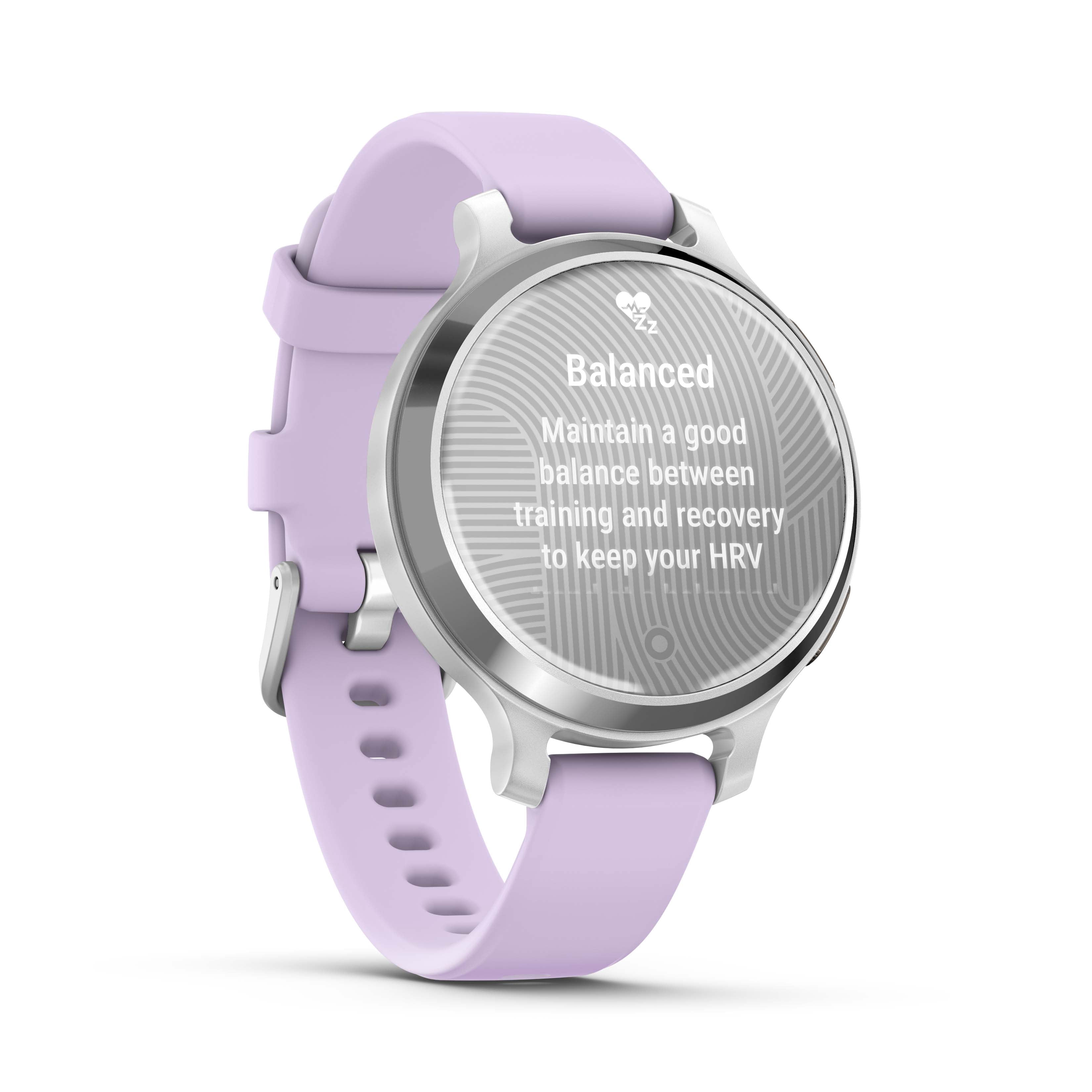 Montre intelligente et tracker d'activité Garmin Lily 2 Active - Argent avec bracelet en silicone violet jasmin