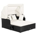 thumbnail image 2 of Costway Lit de Jour en Rotin pour Patio avec Auvent Rétractable, Tables d'Appoint et Coussins, Blanc Cassé, 2 of 10