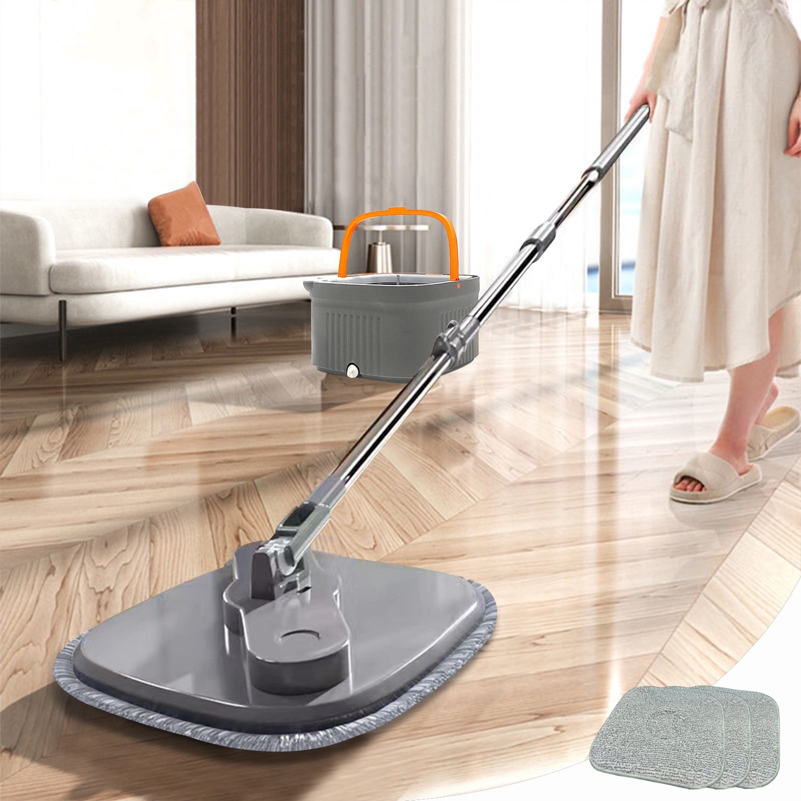 Wzzjkit Mop Bucket Support Self Separation Sewage Clean Water Telescopic Stainless-Steel Mop and Bucket with Wringer Set for Home for Bathroom Kitchens Tableware Desktop Glass Mop and Bucket Set