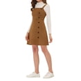 thumbnail image 4 of INSPIRE CHIC Women's Faux Suede Button Decor A-Line Mini Overall Dress S Brown, 4 of 6