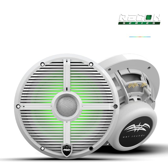 Sons Humides / Recon 8 XW-W RGB / Haut-Parleurs Coaxials Marins 8 Pouces avec Grille Blanche et Rétroéclairage RGB
