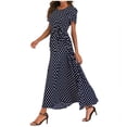 thumbnail image 4 of Robes d'Été Noires pour Femmes 2022 Mode Femmes Col Rond Manches Courtes Plage Pois Bandage Longue Robe Maxi, 4 of 8