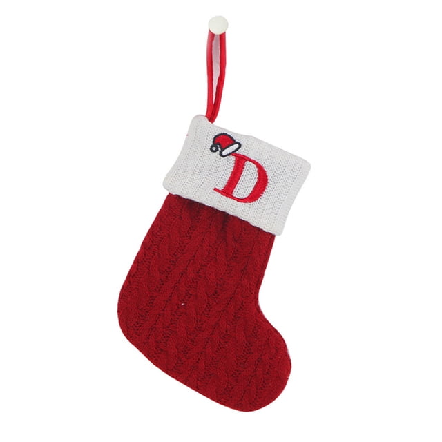 Fridja 7.87 Inches Monogram Christmas Stockings with Letters, Super Soft Christmas Stockings Red Knitted Hosiery Wool with White Super Soft Cuff for Christmas Xmas Tree Holiday Fireplace (D)