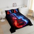 thumbnail image 4 of Erosebridal Ensemble de Literie Guitare Musicale Simple, Housse de Couette Imprimé Glace et Feu, Noir Rouge Bleu, Réversible 2 Pcs, 4 of 7