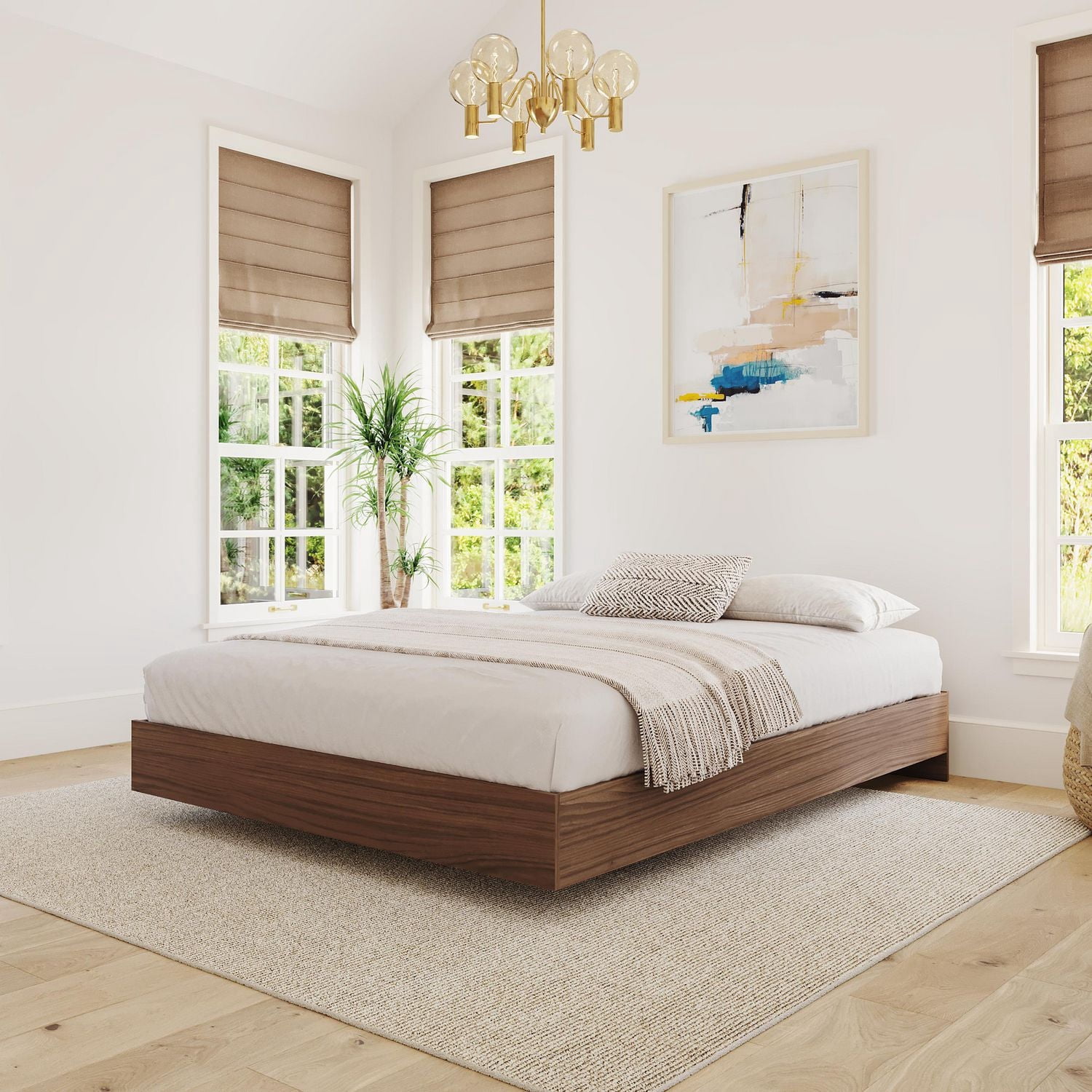 Grand lit plateforme Alibi de Nexera en noyer