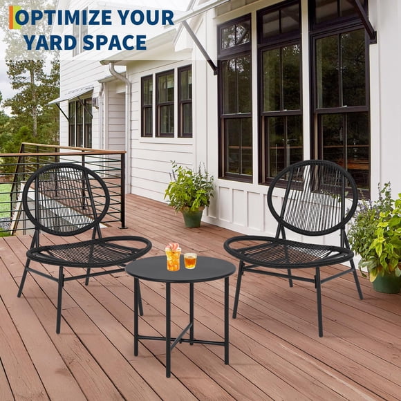EDTara Ensemble Bistro de Patio 3 Pcs, Mobilier d'Extérieur en Rotin Style Acapulco avec 2 Chaises et Petite Table, Idéal pour Balcon, Jardin, Patio, Véranda et Espaces Compacts