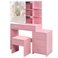 thumbnail image 3 of Ktaxon Lighted Makeup Vanity Table Set, Dressing Table with Sliding Mirror, Vanity Desk , Pink, 3 of 10