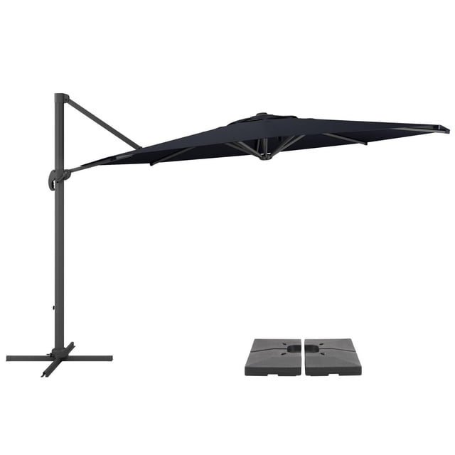 CorLiving 11.5ft Deluxe Offset Tilting Rotating Patio Umbrella with Aluminum Frame & Deluxe Base Weights