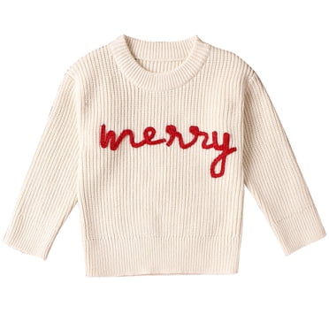 Zanarzt Garçons Christmas Sweater Tricot Torsadé Noël Automne et Hiver Garçons et Filles Chandail Brodé Tricoté Blanc, 3-4 Ans