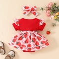 thumbnail image 4 of GPOECD Girls Short Sleeve Ribbed Cartoon Strawberry Romper Bodysuits Dress Headbands Set Short Sleeve Rompers for Children Red-m,12-18 Months, 4 of 6