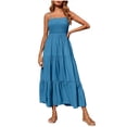 thumbnail image 2 of EGNMCR Robe Maxi d'Été pour Femme Décontractée Bohème Sans Manches à Bretelles Spaghetti Smockée à Volants Longue de Plage Soleil, 2 of 9