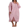 thumbnail image 1 of Robe Chemise pour Femmes à Manches Longues et Col Rabattu à Rayures, 1 of 9