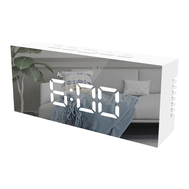 Lksixu Digital Alarm Clock With Large Screen LED Display With Makeup Mirror 3- Brightness USB Port For Home Decoration Wireless Charge Electronics for Home Office School