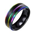 thumbnail image 1 of EeaseCA 1pc Titanium Steel Rings Rainbow Ring Double Plated Grooved Hnad Jewelry Hand Accessories for Man Male Number 7, 1 of 8